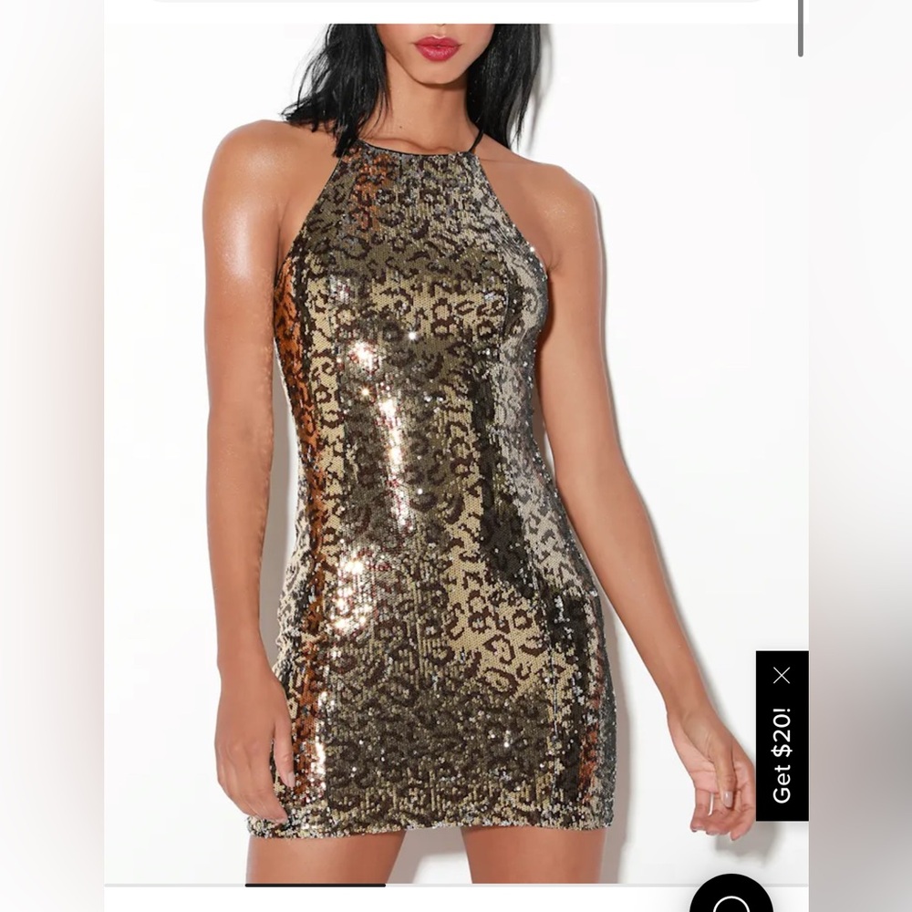 Lulu's Wildest Thing Gold Leopard Print Sequin Bodycon Dress